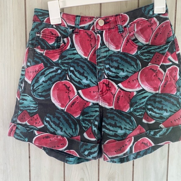american apparel fruit jean shorts print watermelon women 30 31 denim black S - Picture 4 of 10